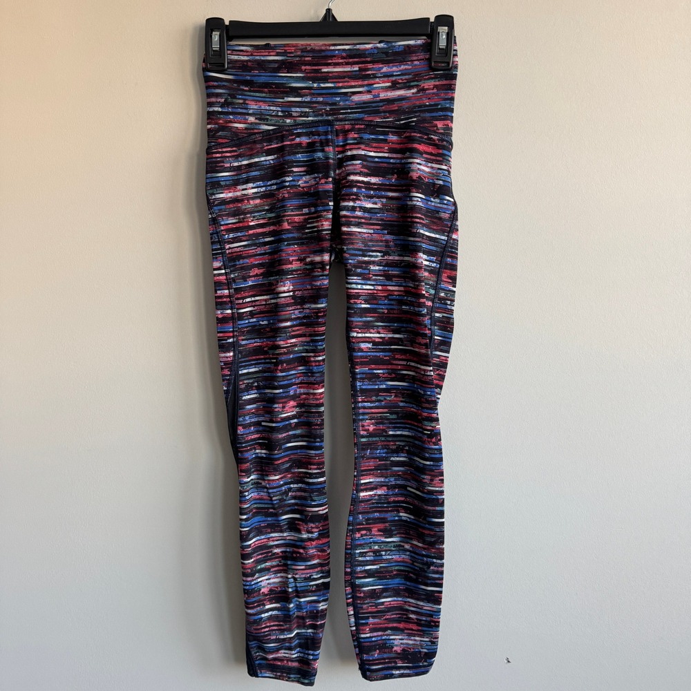 Lululemon Train Times 7/8 Leggings 4 Mesh Panel Multicolor Stripe W5ASQS